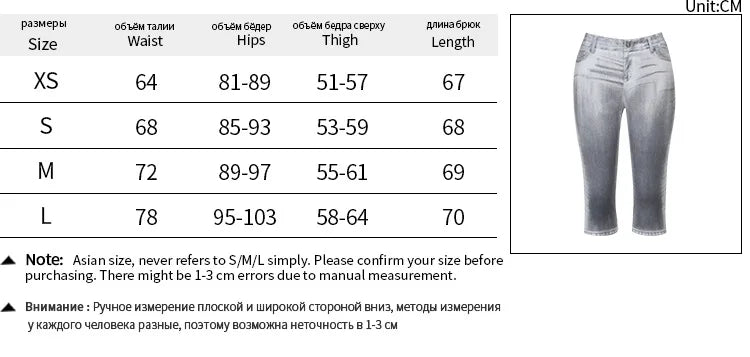 European and American Digital Printed Imitation Denim Six-point Pants 2026 Summer Vacation Beach Casual Pants