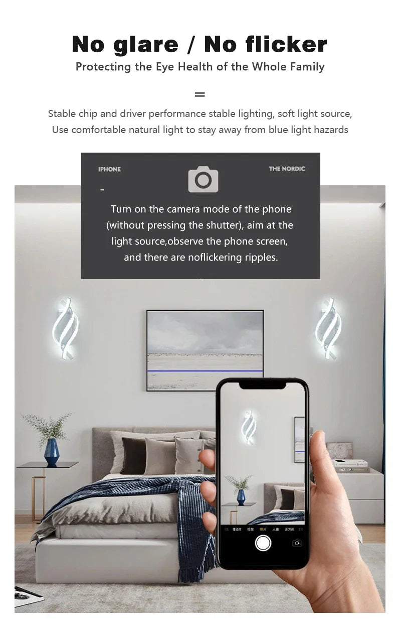 Modern LED Wall Lamp Home Line Decoration Wall Lamp Living Room Background Wall Bedroom Headboard Black White Lighting Lustre
