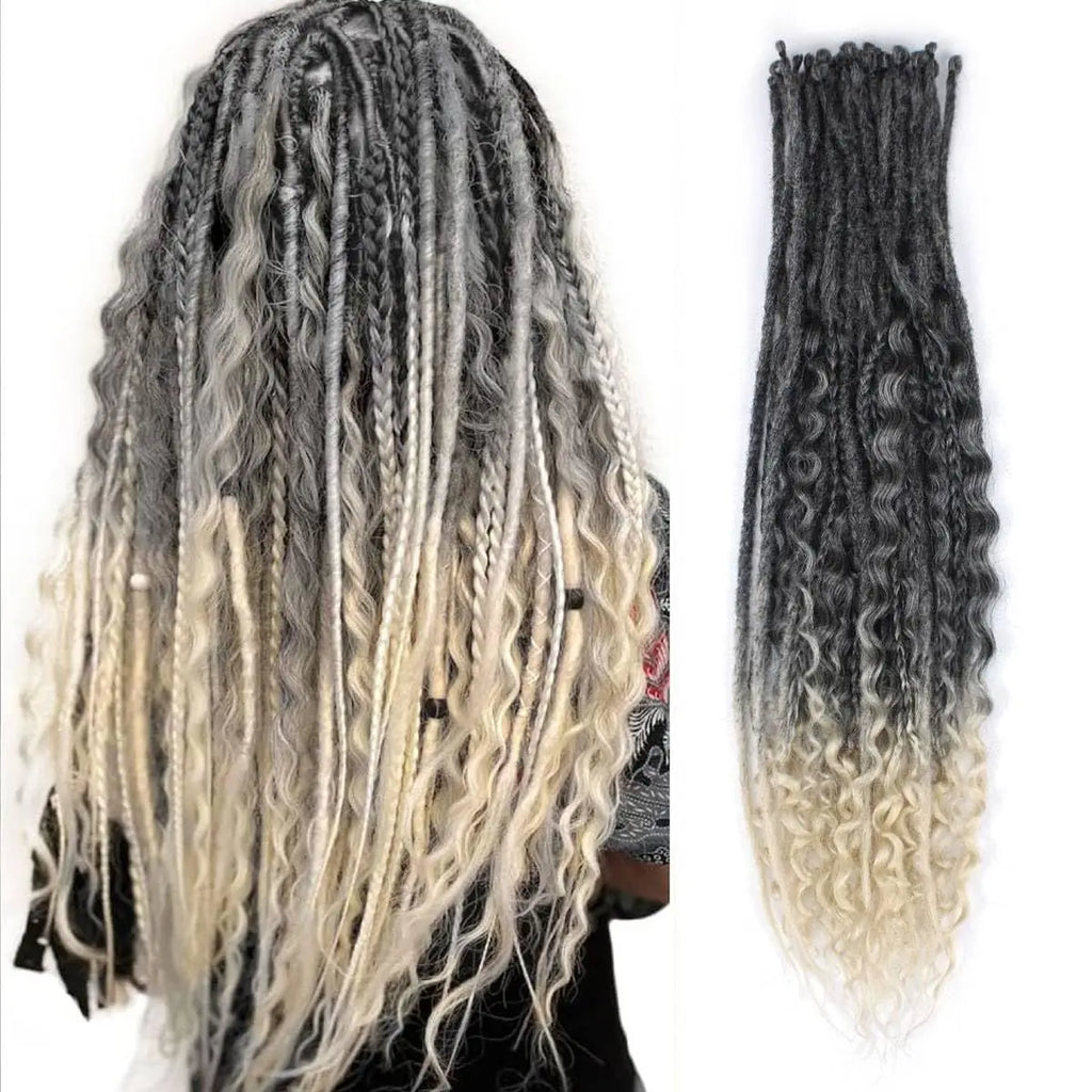 Synthetic SE Dreadlocs Braids Hair Extensions, 24 Inch 8 Strands/Lot 3 In 1 Mixed Hippie Style Single End Dreadslocks for Women