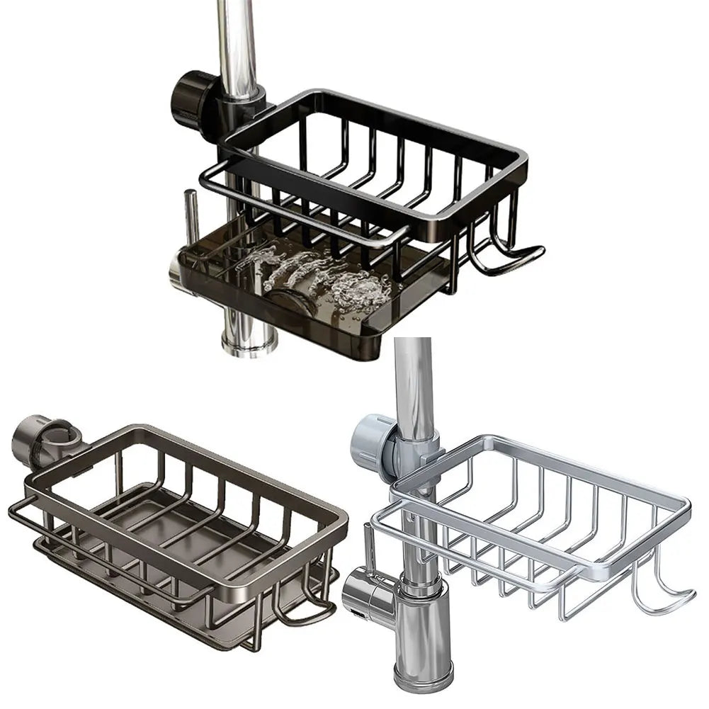 Kitchen Sink Faucet Organizer Detachable Over Faucet Sink Caddy Organizer Faucet Drain Rack with Hook Work with Round Water Pipe