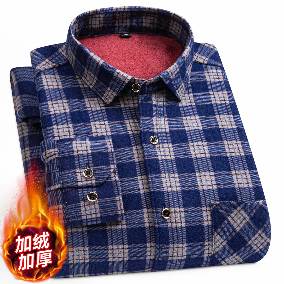 Men's Long Sleeved Shirt With Fleece Lined Winter Thickened Flannel Casual Plaid Stripe Daily Slim Man Clothes Plus Size 8XL 7XL
