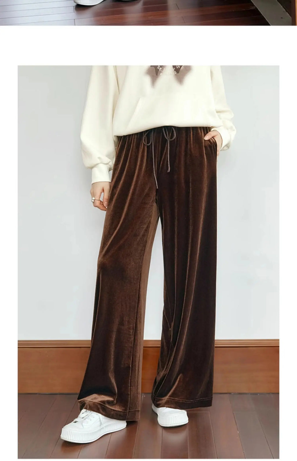 OLrain Velvet Drawstring Baggy Sweatpant Woman 2026 Autumn Casual Retro High Waist Wide Leg Long Pants Women Trousers M56QK85138