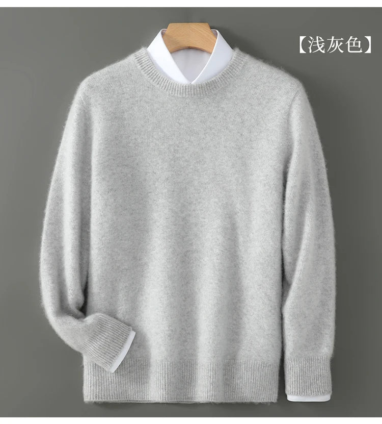 100% Australian Wool Knitted Men's O-Neck Sweater, Casual Business, Spring and Autumn Men's Long-Sleeved Pullover New Sweater