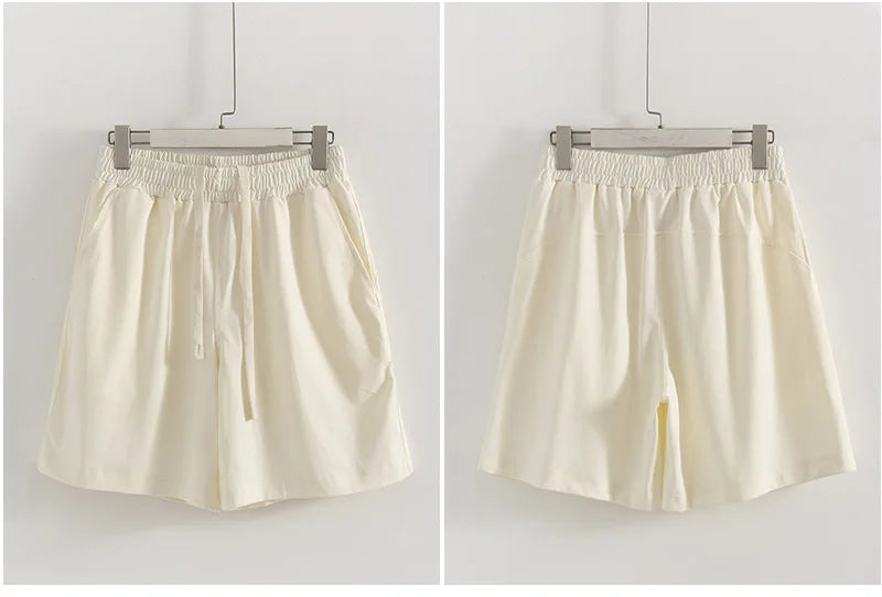 Summer 2 Piece Shorts Set Woman Cotton Brown Oversized T Shirts And Shorts Two Pieces Outfits For Women White Short Sets Pink