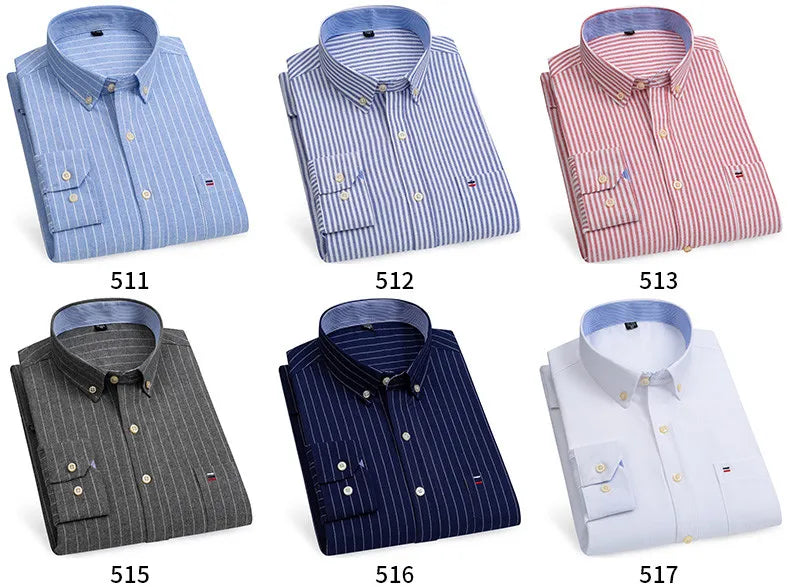 2025 Men's Social Shirt Pure Cotton Oxford Luxury Brand Thin Soft Buttoned Plaid Formal Work Western Clothing