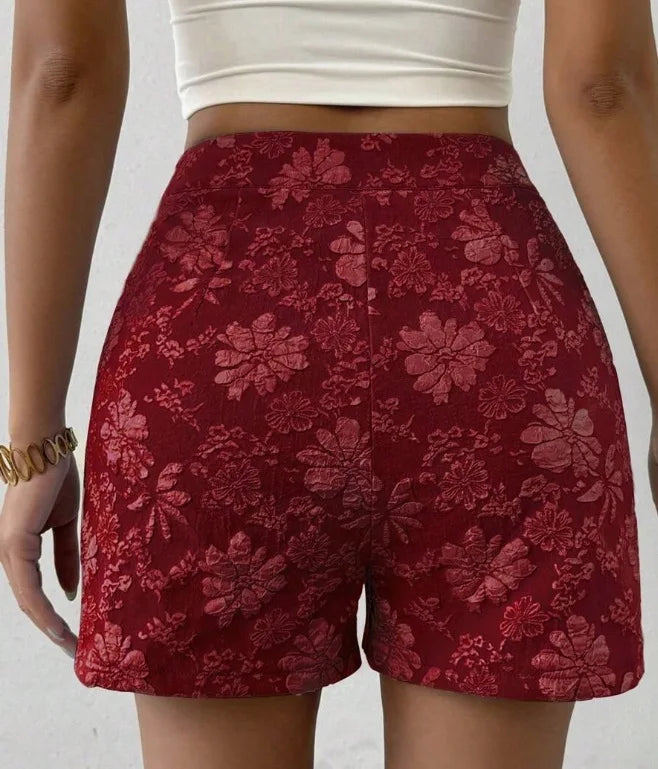 Women's Retro Jacquard High Waist Straight Shorts Summer Breathable Street Casual Hot Pants Versatile Bottoms for Daily Vacation