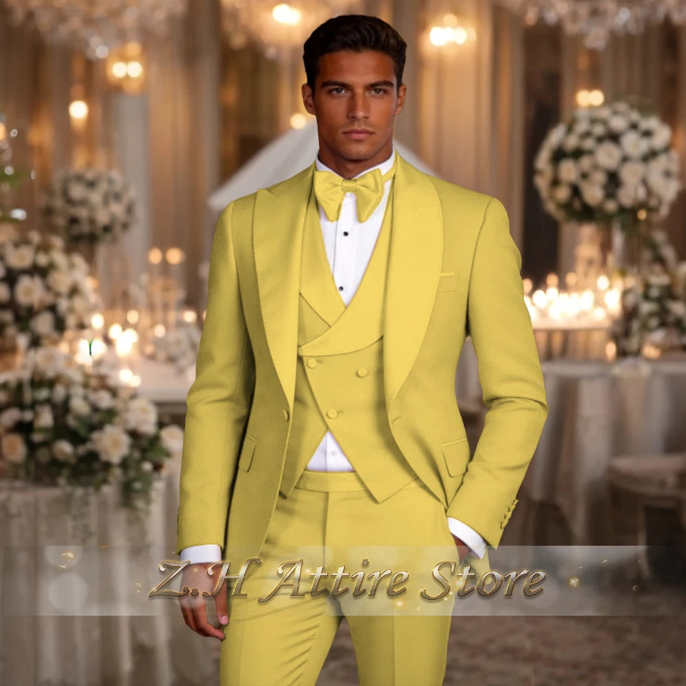 Elegant Pink Men's 3pcs Suit Spliced Satin Lapel Jacket Vest Pants Custom-Made Set for Wedding Groom Cocktail Birthday Party