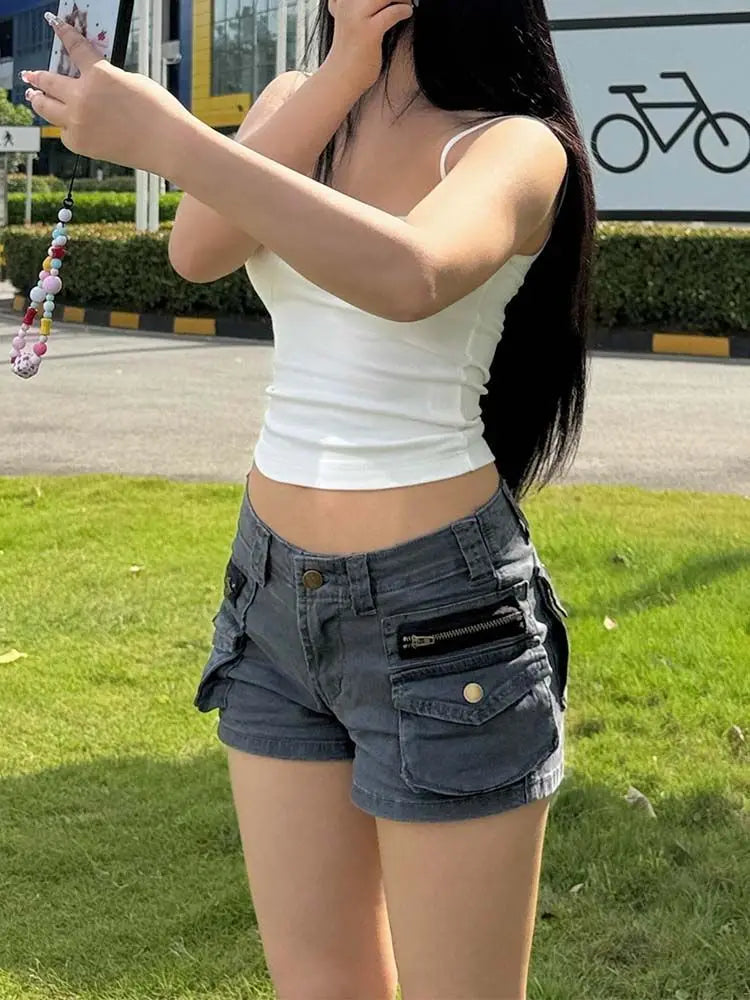 Denim Shorts Women's Summer Three-dimensional Pocket Retro Overalls Multi-pocket Hot Pants