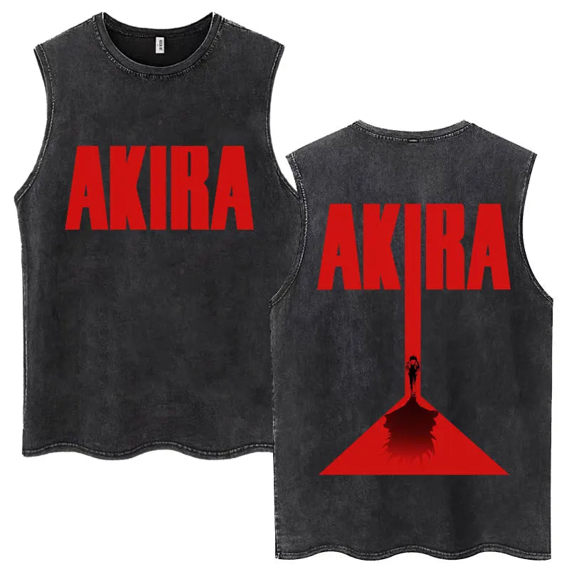 Washed Japan Anime Akira Retro Tank Tops 90s Science Fiction Movie Shotaro Kaneda Sleeveless T Shirts Cotton Casual Loose Vests