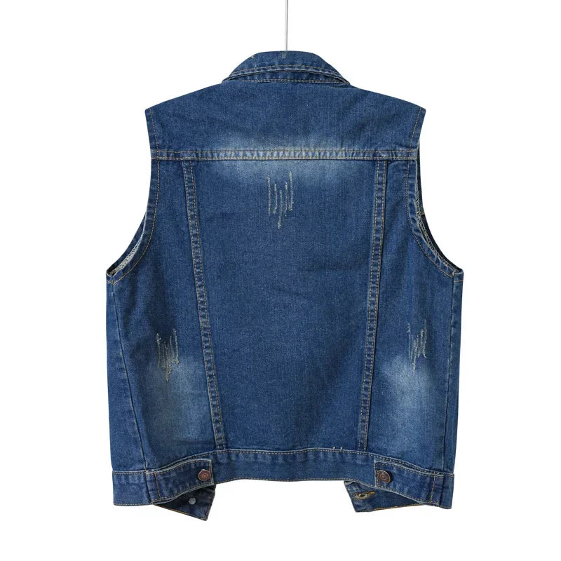 Denim Vest Women Short 2025 Spring New Hooded Big Pocket Sleeveless Jacket All-Match Slim Top Cardigan S-XXXXL Black Vest