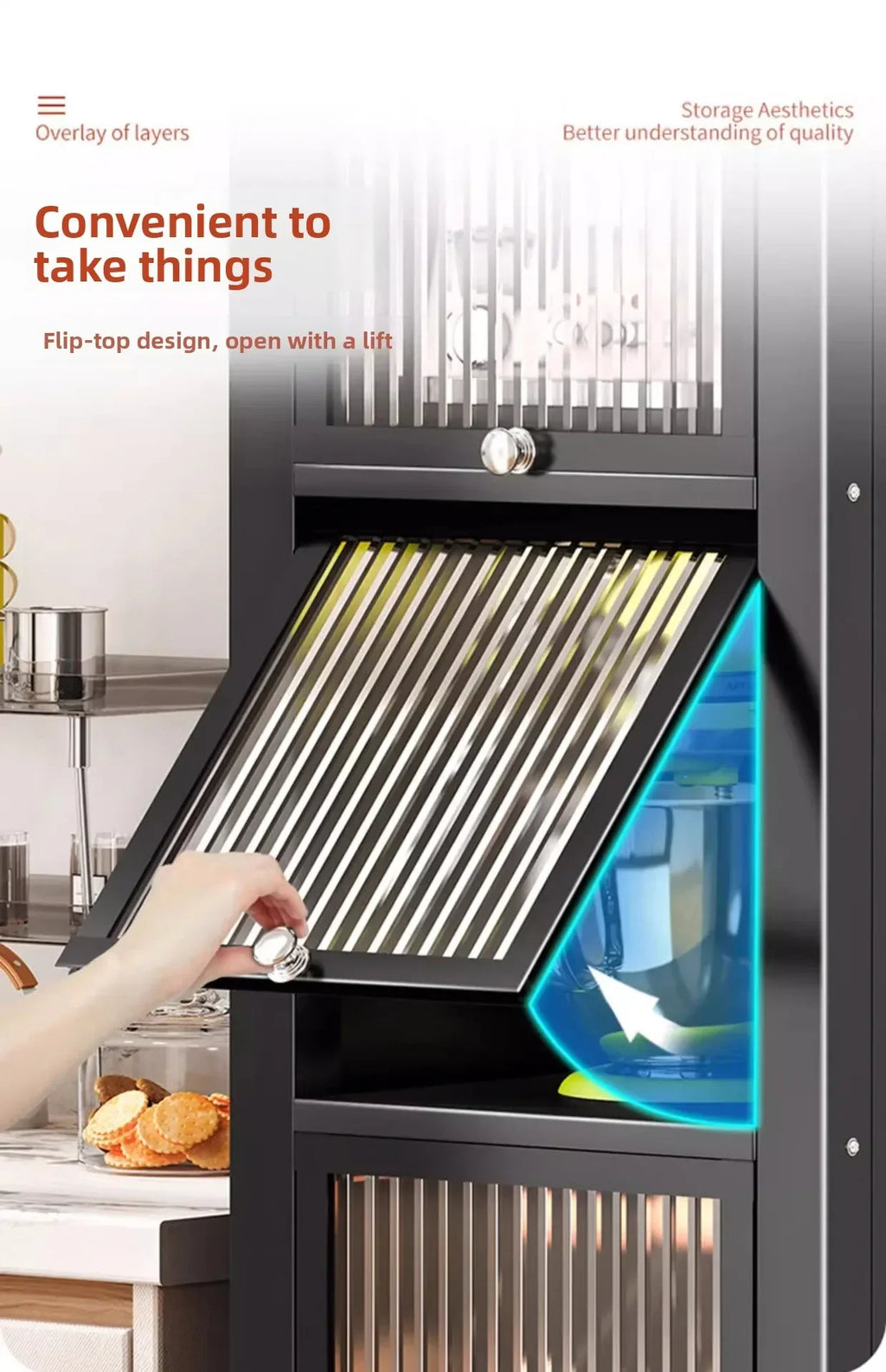 Multi-functional Kitchen Shelf Floor-to-ceiling Shelf Locker Microwave Pot Oven Cabinet Storage Rack with Cabinet Door