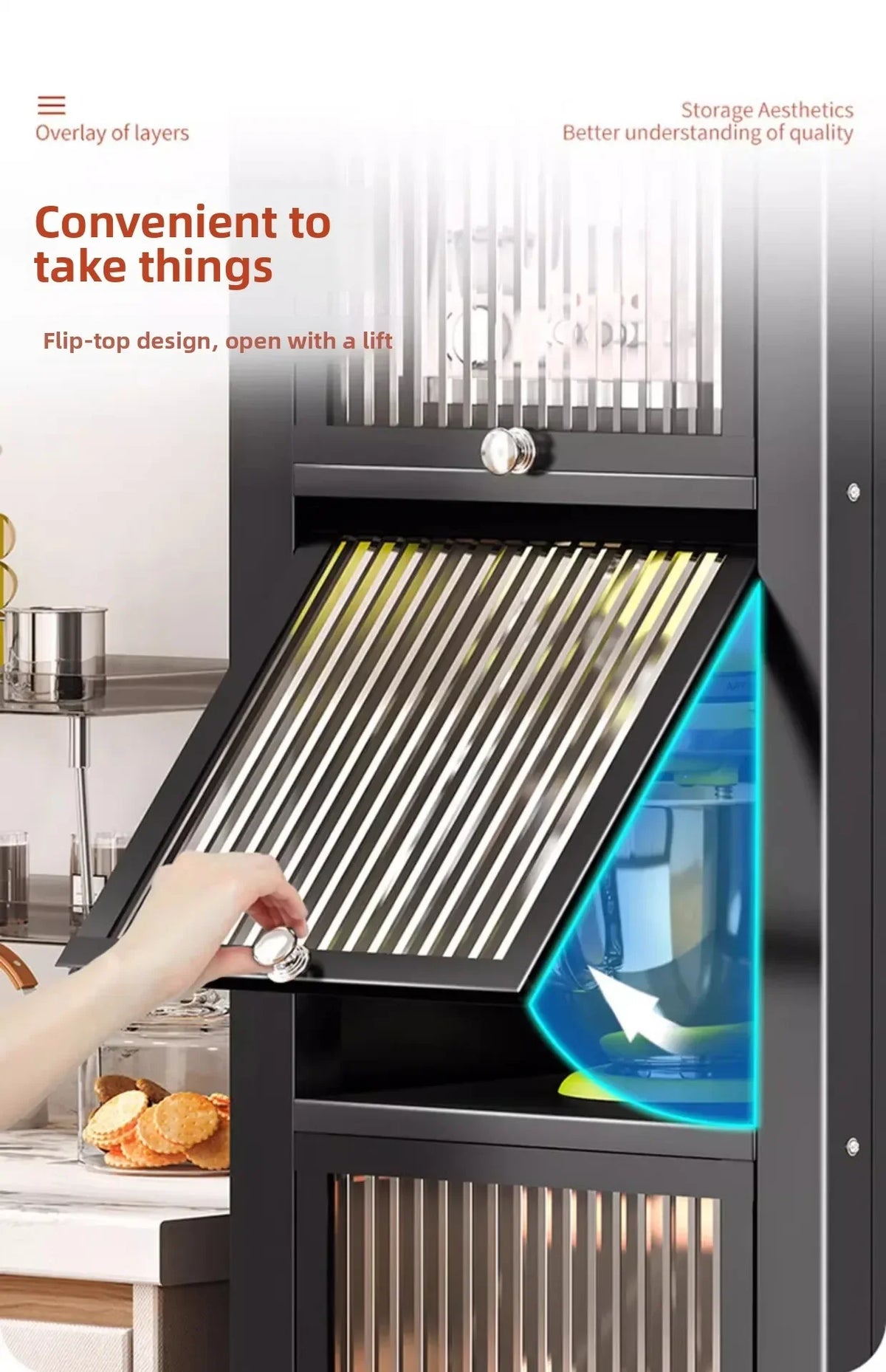 Multi-functional Kitchen Shelf Floor-to-ceiling Shelf Locker Microwave Pot Oven Cabinet Storage Rack with Cabinet Door
