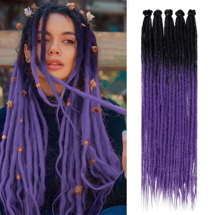 Synthetic Dreadlock Extensions 24 Inch 5 Strands/Pack Single Ended Thin Colorful Crochet Soft Hippe Handmade DreadLocs