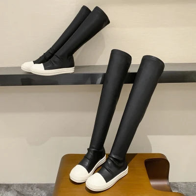 New Women Shoes Over Knee High Boots Luxury Trainers Winter Casual Brand Snow Spring Flats Shoes Black Big Size Mid-calf Boots