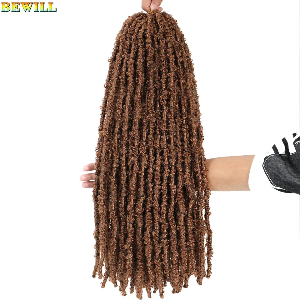 BEWILL 12 14 18 24 Inch Butterfly Locs Crochet Hair Pre-looped Synthetic Distressed Faux Braids Hair Soft Locs Goddess Locs Hair