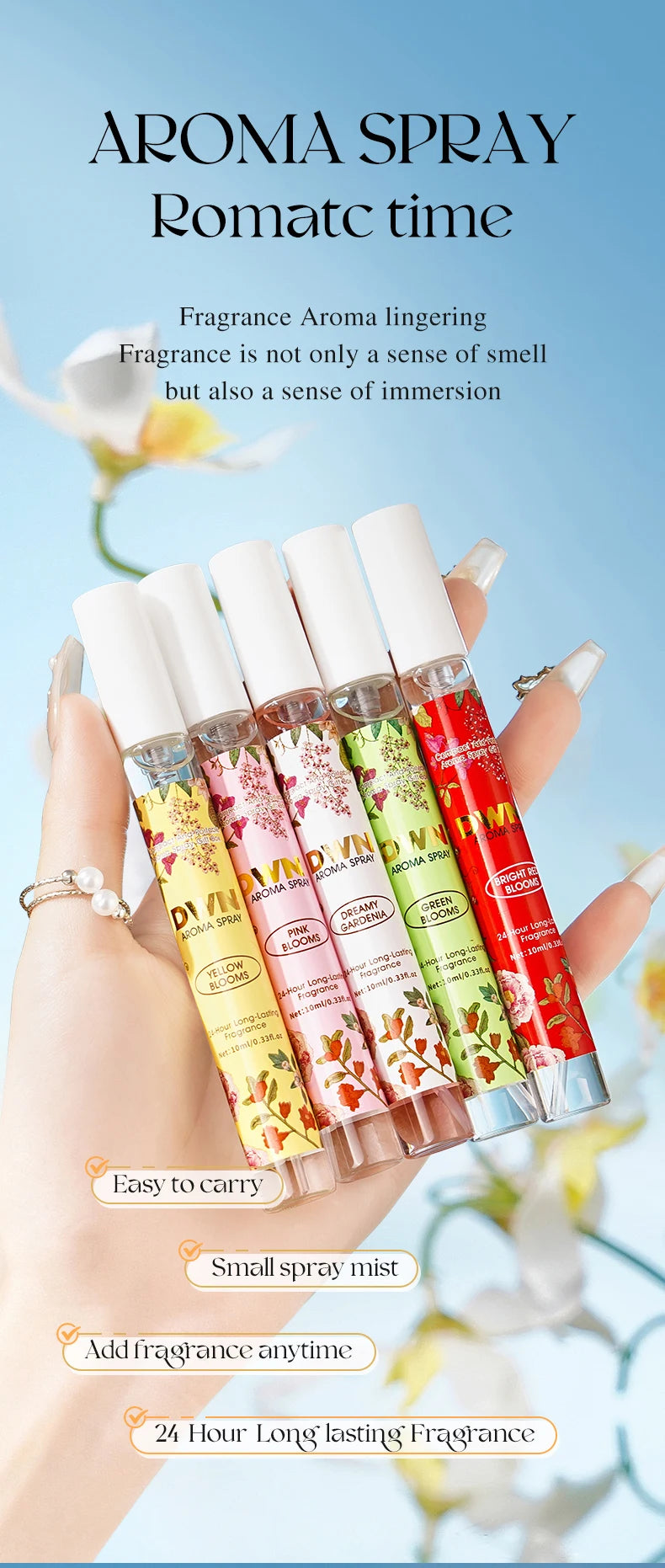 5-Piece Alcohol-Free Festival Flower Perfume Gift Set, Lasting, Charming Fragrance Spray (for Men and Women) 10ml