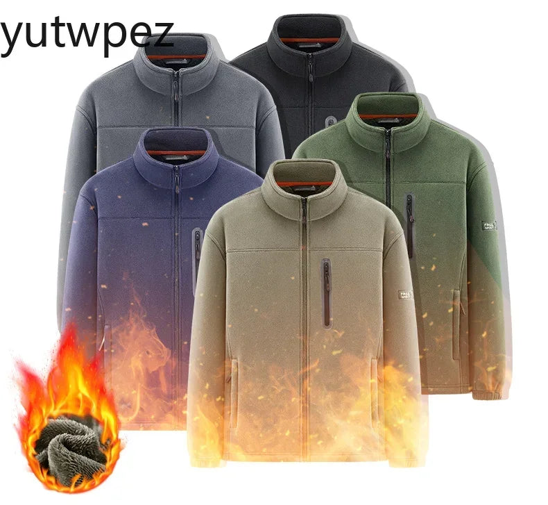Men Climbing Double Thickened Pocket Jacket Outdoor High Collar Windproof Ski Sweatshirt Coat Man Snow Winter Warm Fleece Jacket
