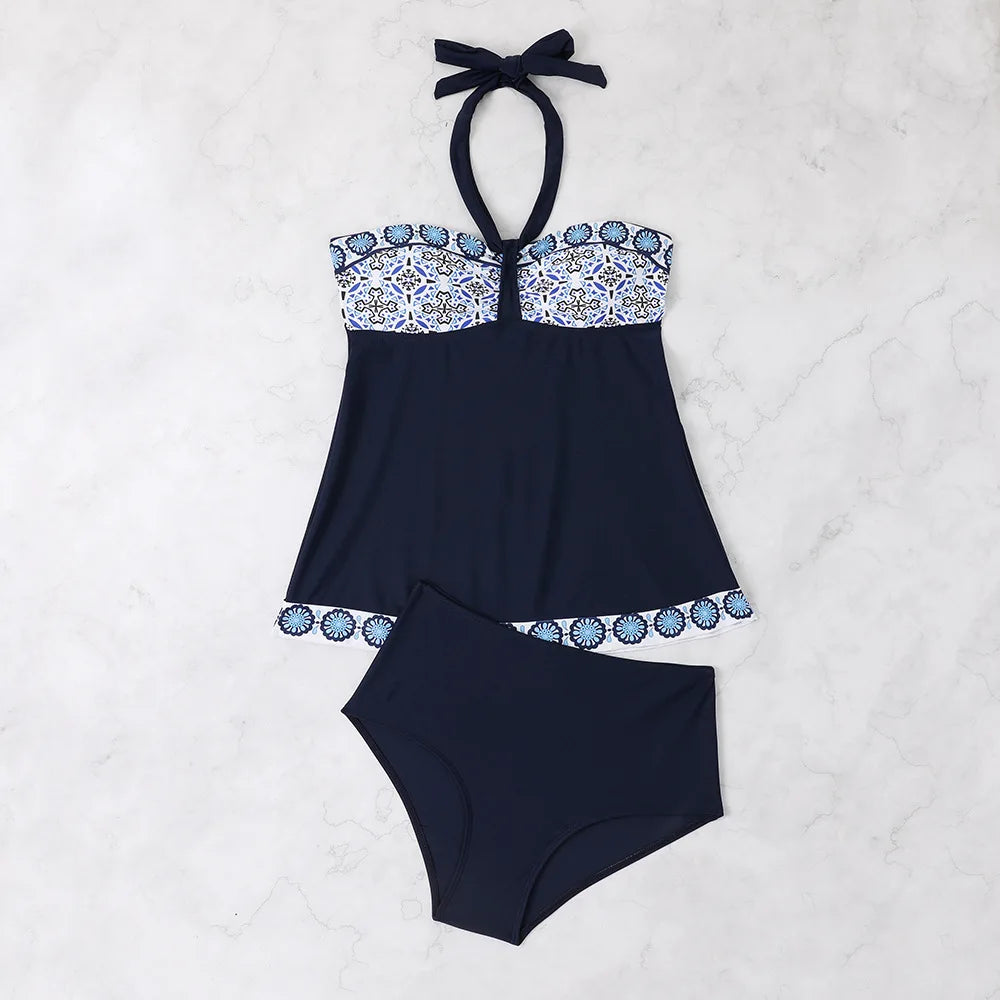 Women's Bathing Suit Two Pieces Halter Striped Print Tankini Set Summer Sexy Beach Wear High Waisted Swimwear Women Swimsuit XXL
