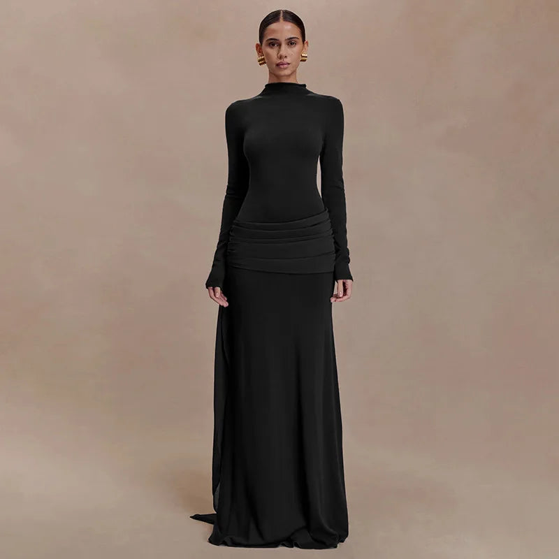 Nsauye Women Vintage Sexy New Fashion Night Club Evening Party Maxi Dress Long Sleeve 2025 Winter Holiday Elegant Bodycon Dress