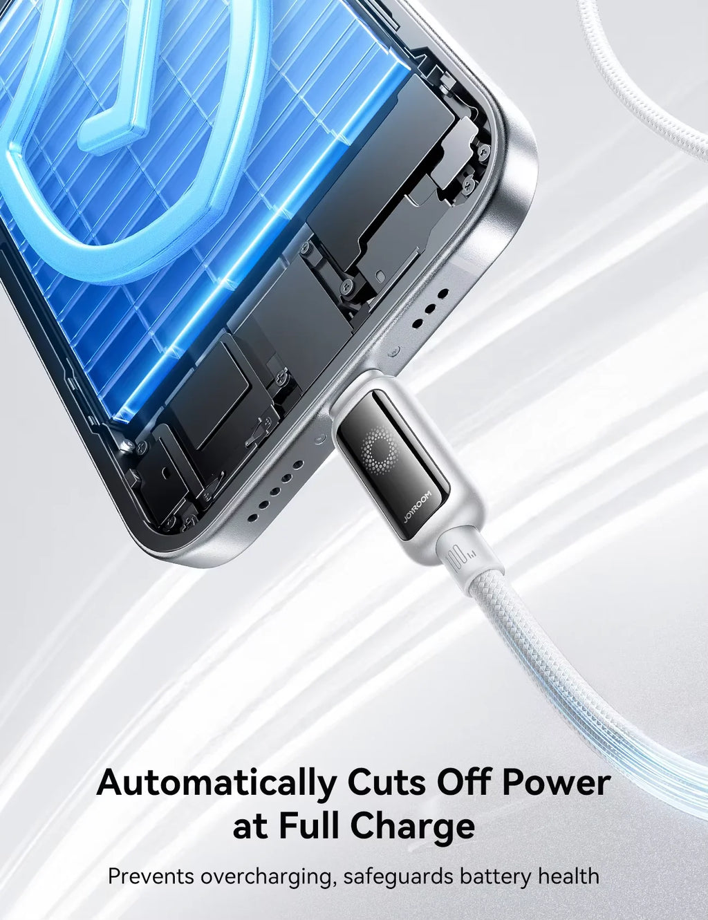 JOYROOM Smart Safe 100W PD Fast Charging Cable - USB-C with Auto-Shutoff, LED Indicator & Smart Chip for iPhone 17/16/15