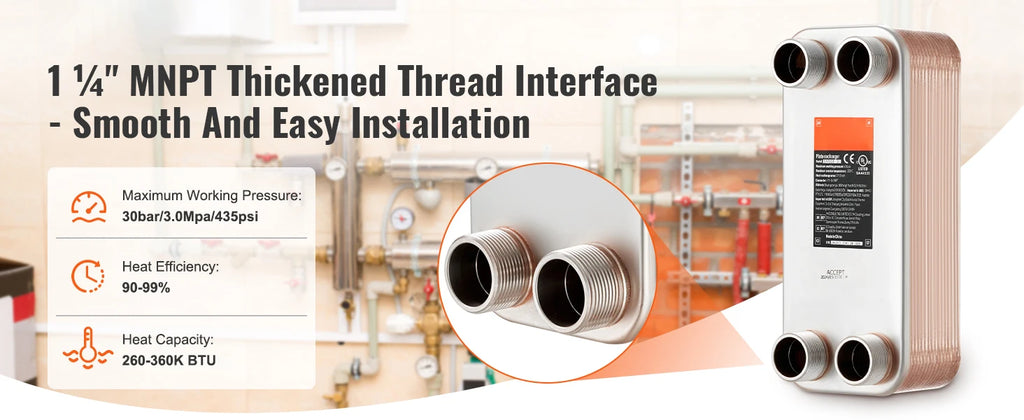 SucceBuy Heat Exchanger 5"x 12" 80 Plates Brazed Plate Stainless Steel For Floor Heating Water Heating Snow Melting Beer Cooling