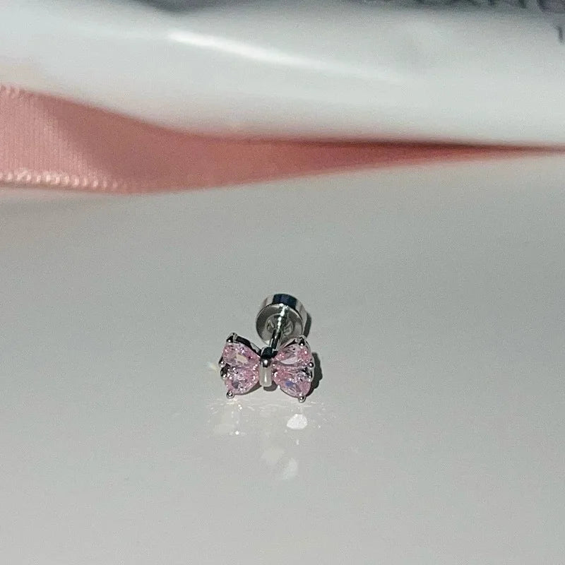 1 PCS New Fashion Cute Pink Zircon Crystal Ear Bone Nail 316L Medical Titanium Steel Earrings for Women Y2K Punk Jewelry