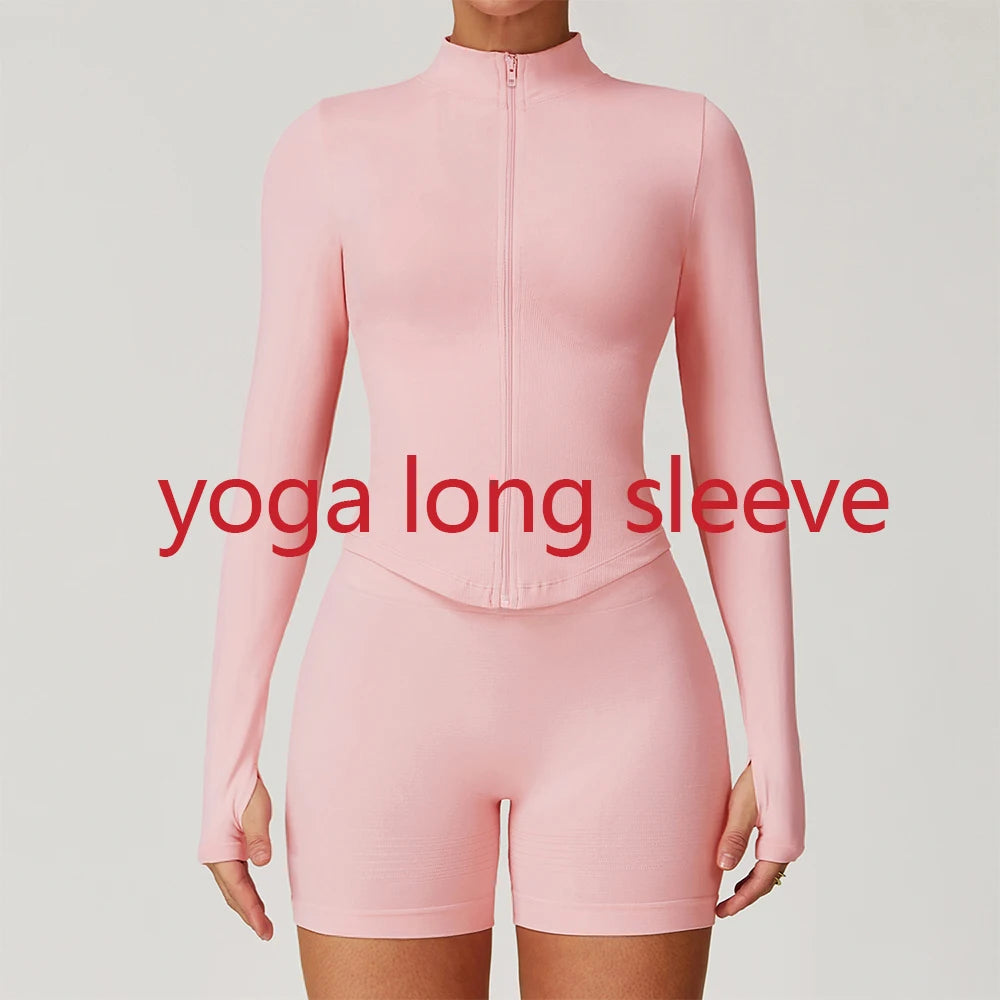 Zipper Yoga Shirts For Women Long Sleeve Seamless Fitness Running Gym Jacket Workout Dry Fit Breathable High Elastic Sports Top