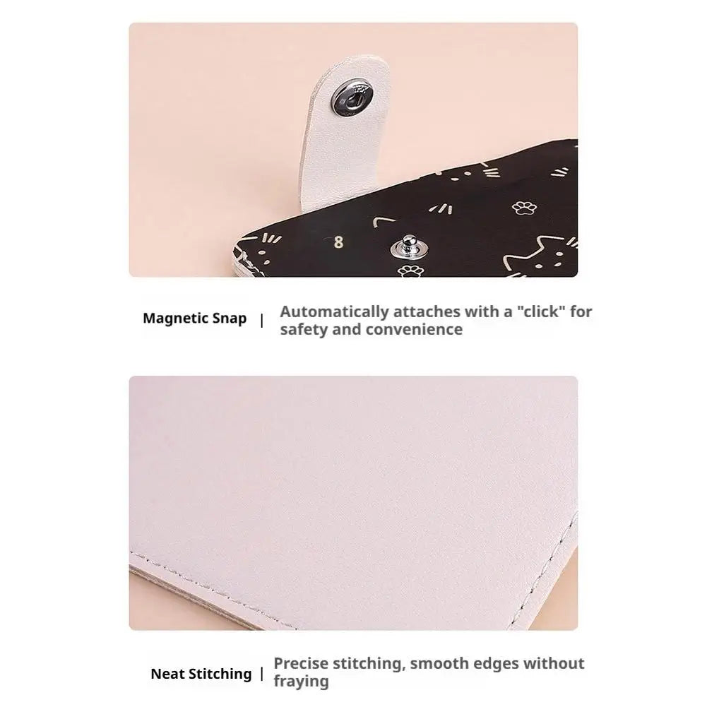 Cute Cat Print Card Holder Wallet for Women Girls Fashion PU Leather Money Bags Mini Slim Coin Purse Portable Daily Gift