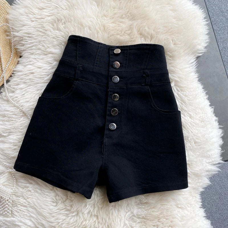 Streetwear Black Denim Shorts Women Fashion High Waist Hip Wrap Shorts Jeans Summer Korean Single Breasted Sexy Hot Short Pants
