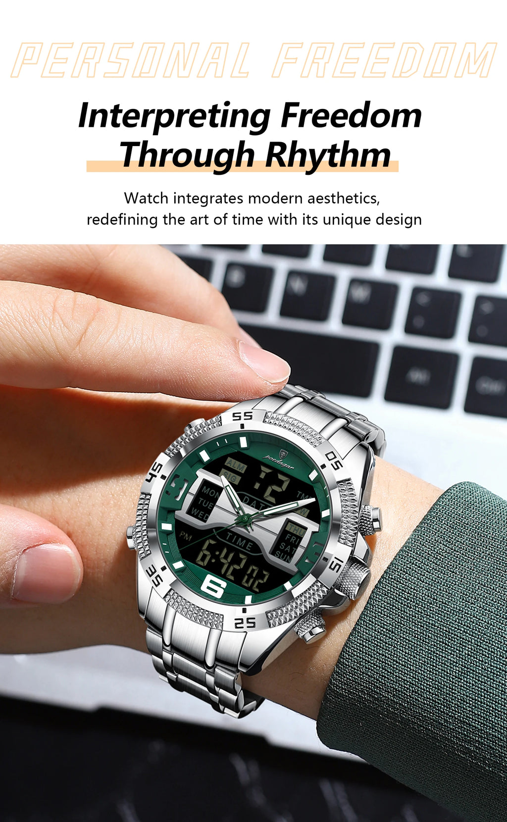 POEDAGAR LED Luxury Men Watch Sports Dual Time Display Digital Luminous Week Date Man Wristwatch Electronic Quartz Men's Watches