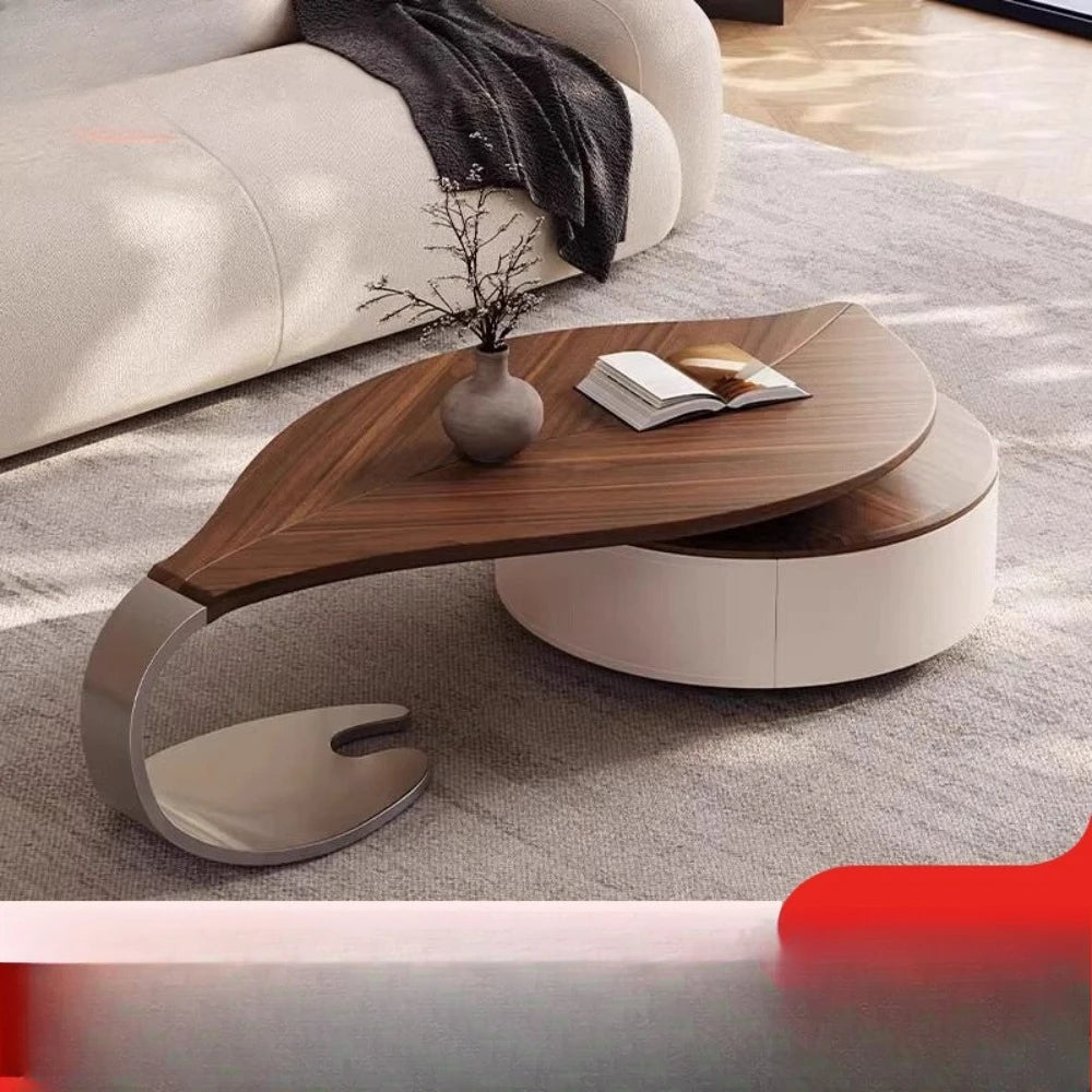 Modern simple leaves solid wood special-shaped small apartment art living room household antique saddle leather coffee table