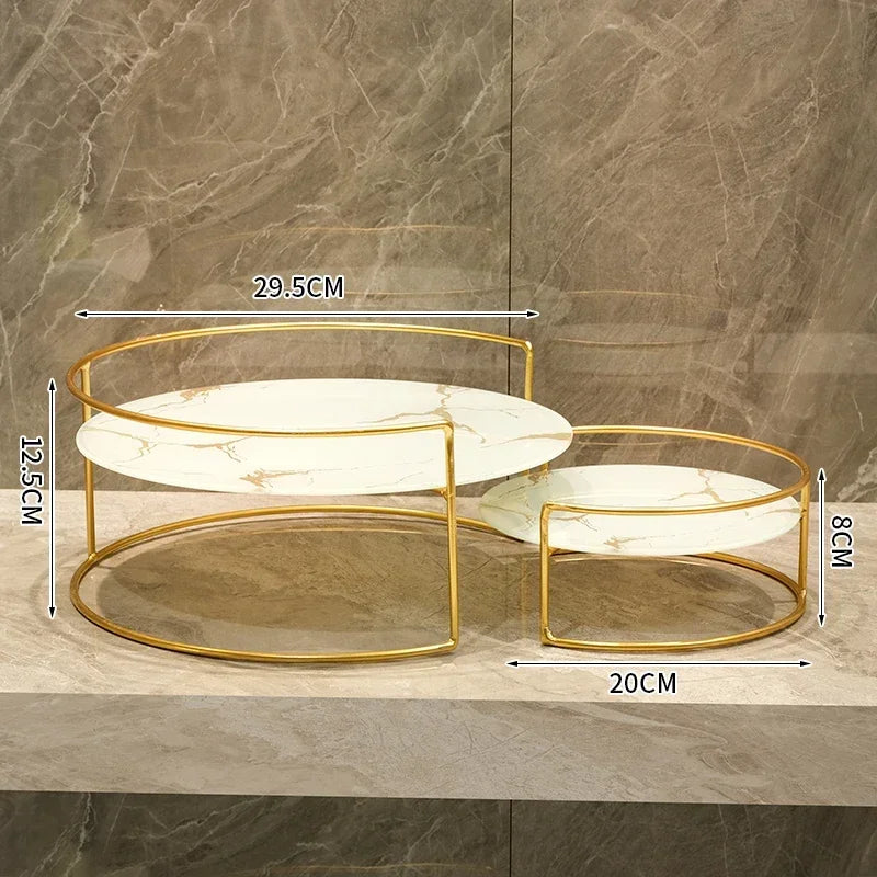 Metal Marbled Glass Tray 2-piece Set Decorative Storage Rack Desktop Organizer Cosmetic Shelf Display Stand Bathroom Shelves