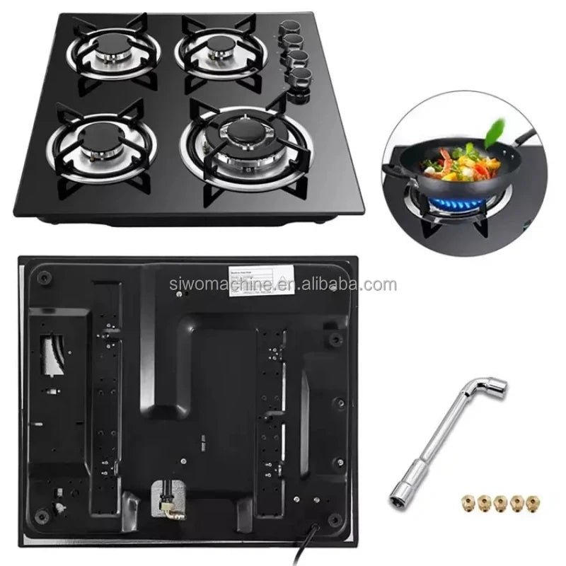 Top Cooktop 4 Burner Gas Stove Built in Tempered Glass Black Surface 4 Burner Cooker Gas Stove