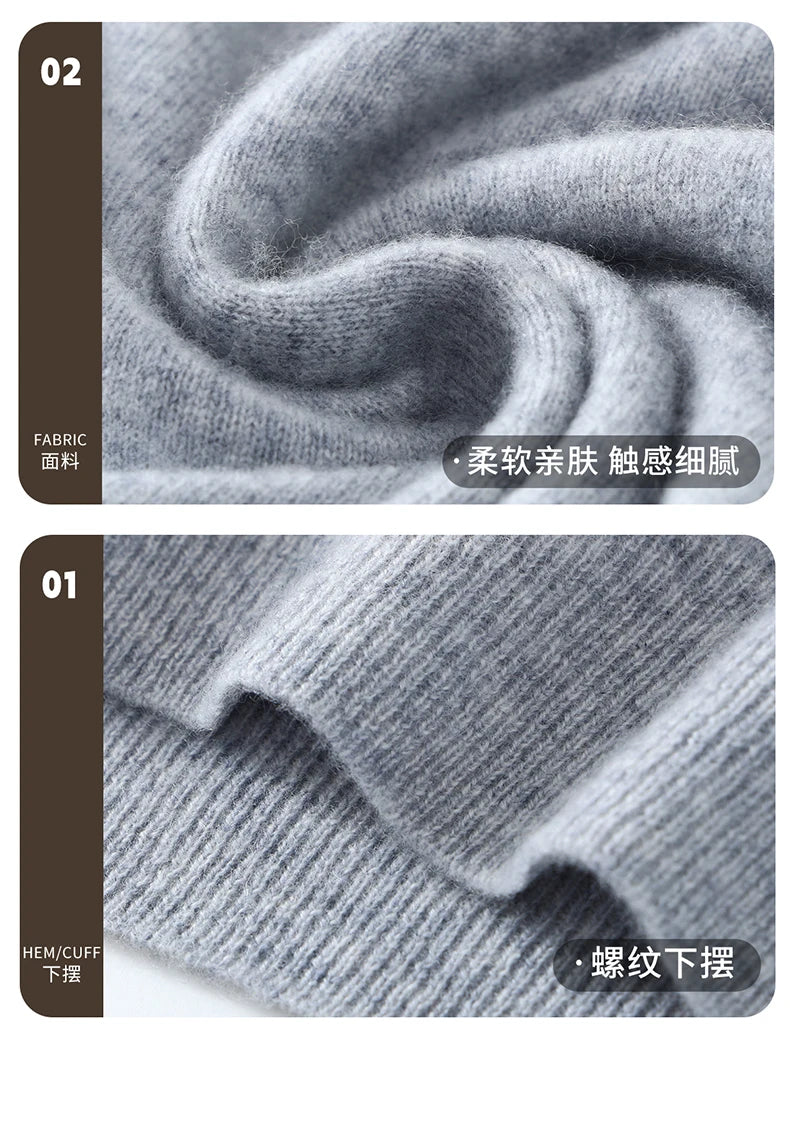 Autumn/Winter Men's 100% Pure Cashmere Pullover Business Casual Solid Knitted Sweater Loose Half High Neck Tops Thick Jumper