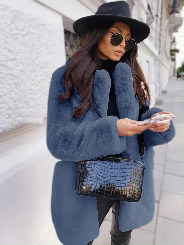 Women Spring Long Faux Fur Coat Jacket Autumn Winter Thick Warm Coats Woven Block Trend Fur White Black Coat Parkas Streetwear