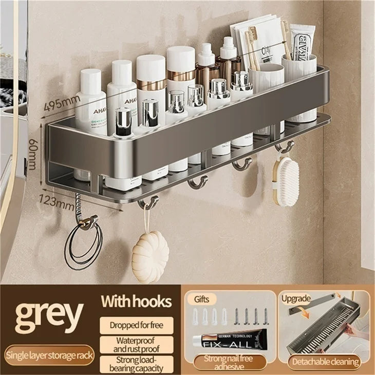 Wall-Mounted Bathroom Storage Shelf with No Drilling Required for Bathroom Sink Vanity and Toilet Wall Storage Racks