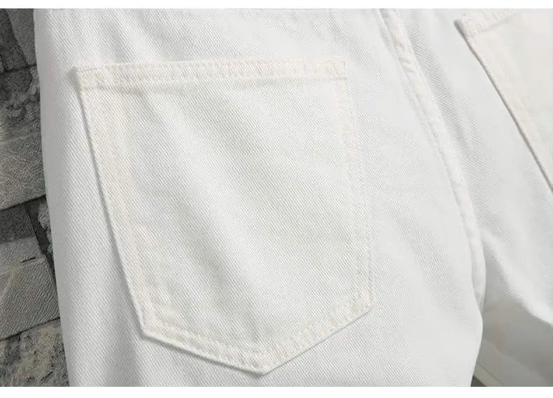 Men's Denim Shorts 2025 Summer Y2k Streetwear Ripped Casual Denim Knee Length Solid Jeans Shorts White New Classic Jeans Shorts