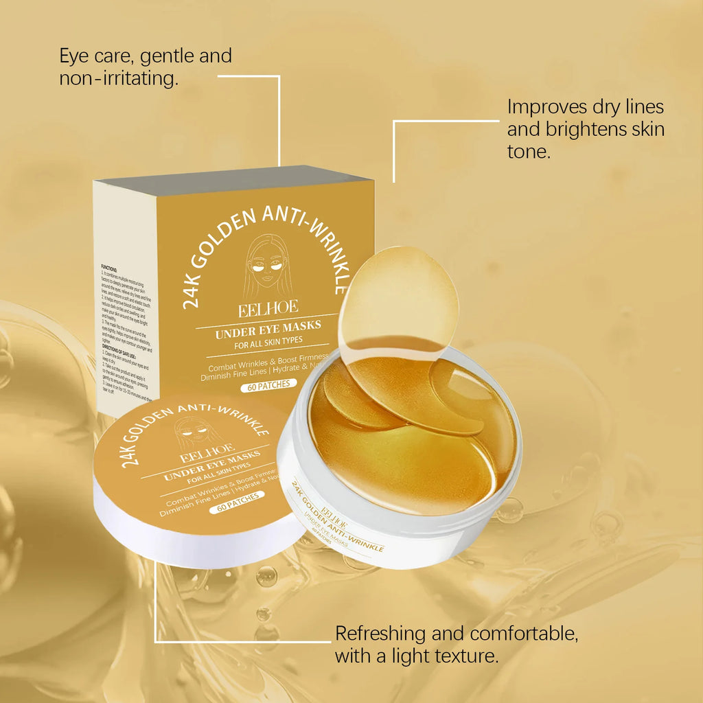 24K Golden Under Eye Mask Patches Hydrolyzed Collagen Moisturizing Firming Anti Dark Circles Eyes Care Eyepatch Beauty Mask