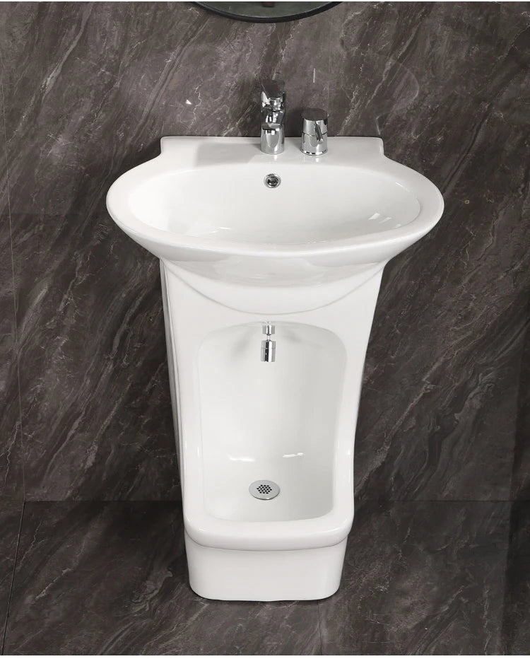 Modern Ceramic Pedestal Sink Wudu Basin Muslim Oval Wash Basin with Glossy Finish and Easy Clean Feature for Bathroom