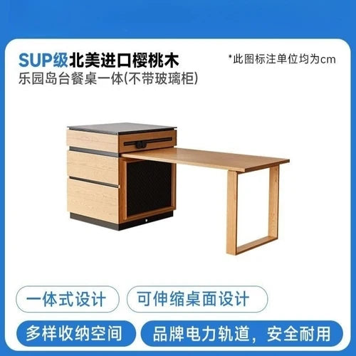 Solid wood island table retractable small apartment open integrated bar cabinet rock locker