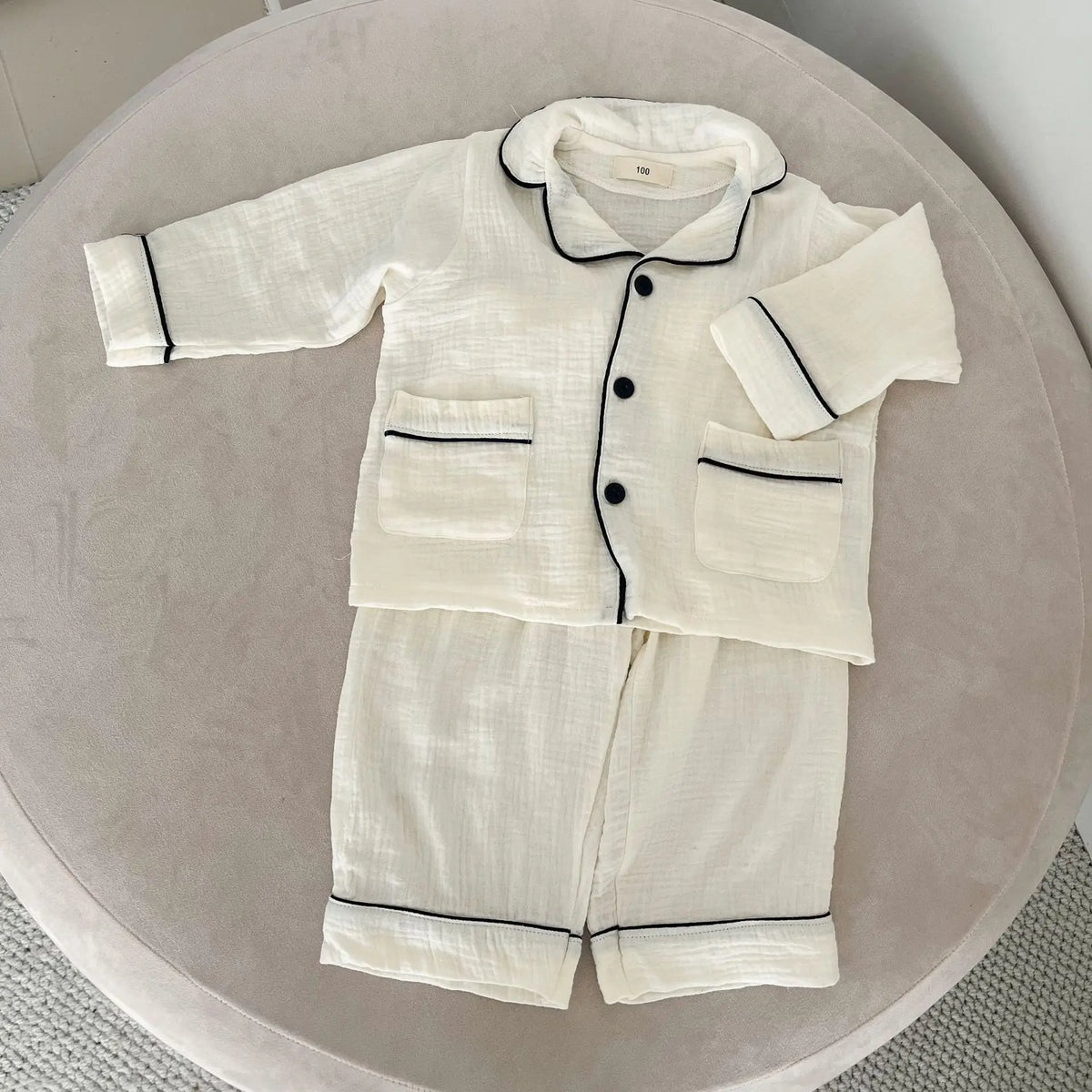 2026 New Children's Cotton Pajamas Set Soft Loose Boys Girls Clothing Turn-down Collar Button Shirt Trousers 2 Pcs Suit Pijamas