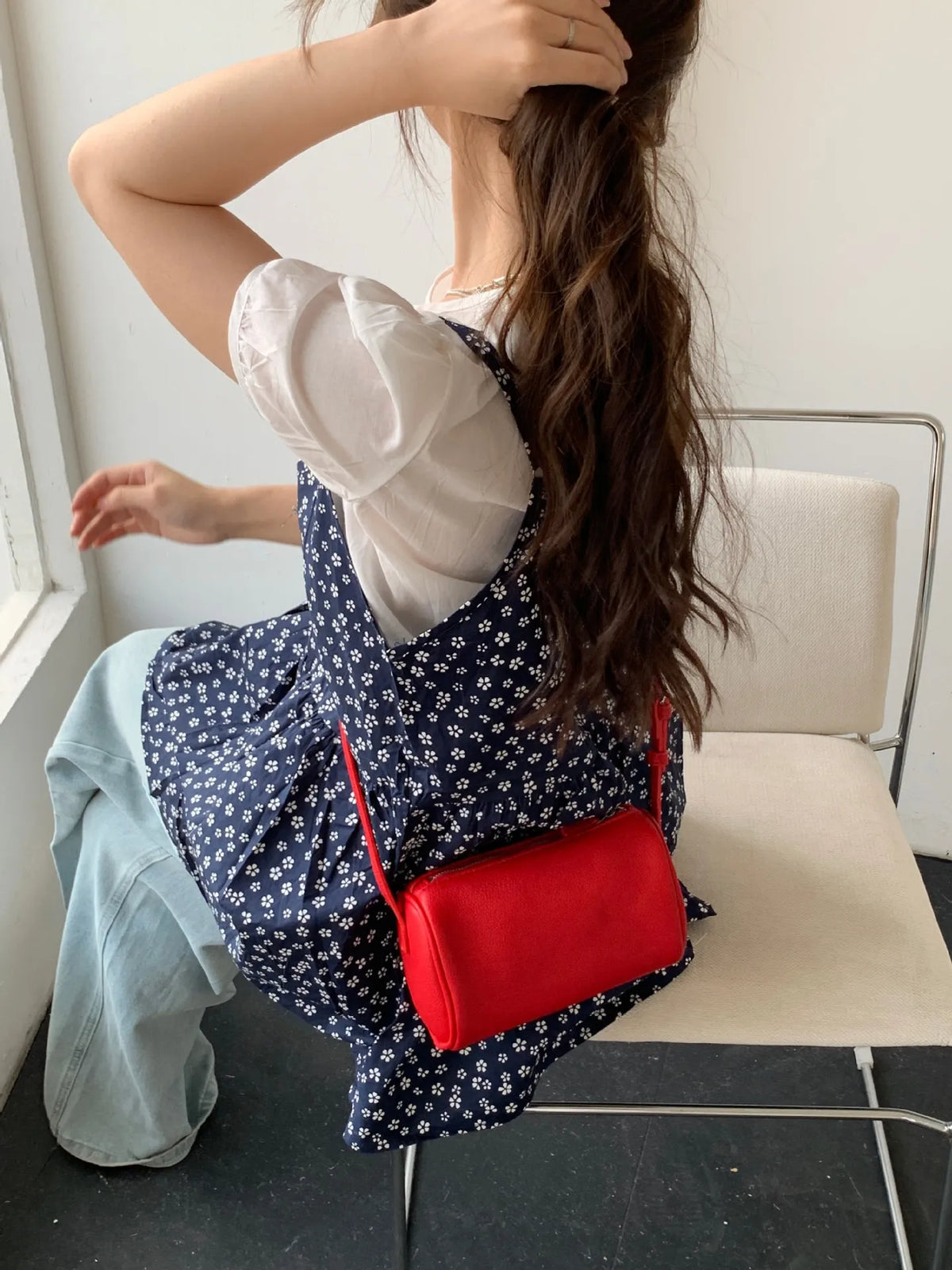 2026 New Women Lychee Pattern Small Pillow Bag Summer Fashion Boston Handbag Single Shoulder Crossbody Bag Small Bag Red Yellow