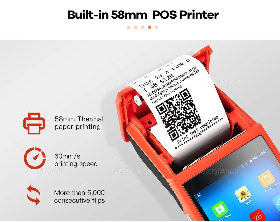 Handheld Android POS PDA Terminal 58mm Receipt Bill Thermal Printer All In One with NFC Camera 1D 2D Barcode Reader Optional
