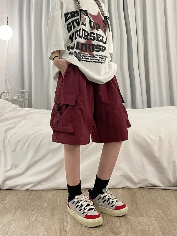 Women High Waist Cargo Shorts American Style Streetwear Summer Wide Leg Pants Fashion Female Big Pocket Loose Shorts