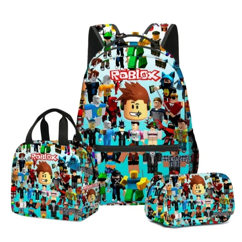 3pcs/Set Game Roblox Cartoon Anime School Bag Lunch Bag Pencil Case Set Student Backpack Birthday Gifts