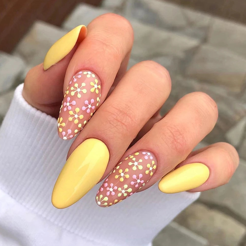 24Pcs/Set Blue Sky White Cloud Fake Nails Glue DIY Manicure Pattern Design False Nail French Stiletto Full Cover Nail Art Tools