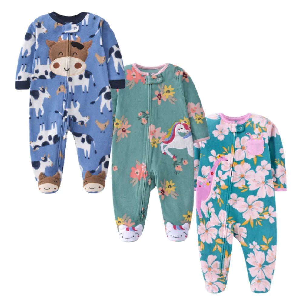 Newborn Baby Boy Girl Rompers Clothes Autumn Pajamas Zipper Fleece Infants  Baby Outfit Cartoon Jumpsuit Clothing 3-12 Months