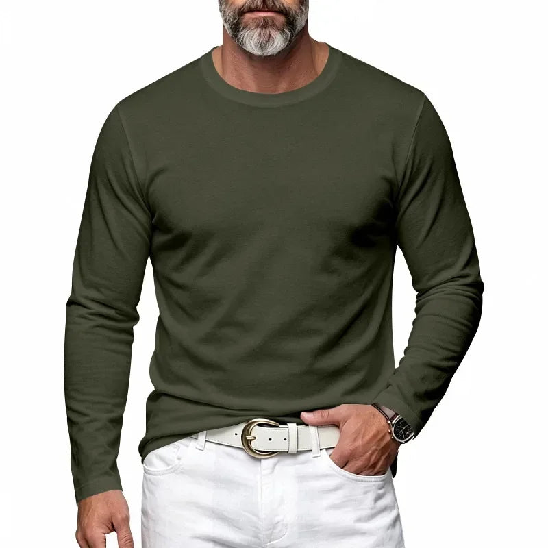 Autumn and Winter Men's Thin Casual Crew Neck Pullover Loose Versatile Breathable Commuter Long Sleeve Bottom T-Shirt