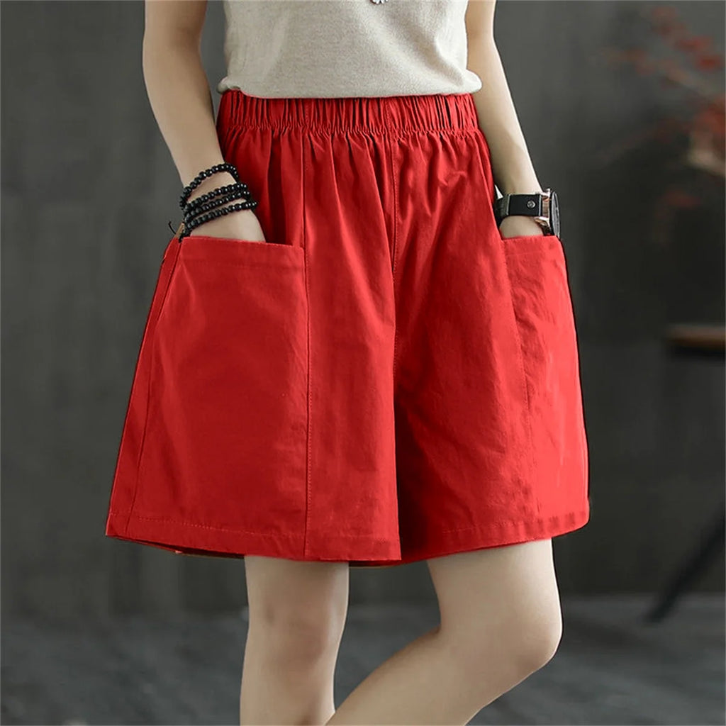 Women Straight Cargo Short Pants 2026 Solid New In Fashion Spring Summer Shorts Pocket Elastic Waist Pant Casual Street Trousers
