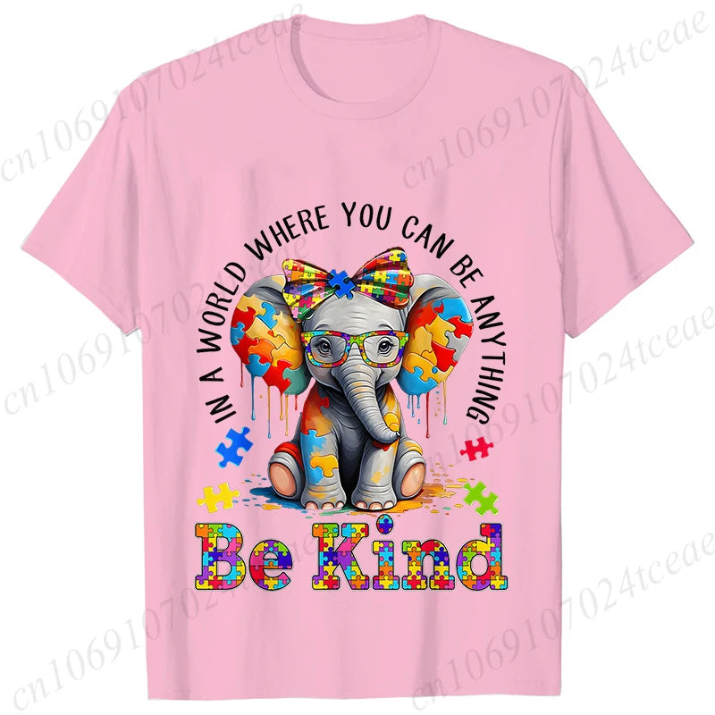 Elephant Autism Awareness Puzzle Adults Kids T-Shirt Fashion Acceptance Neurodiversity Shirt Summer Short Sleeve Tees